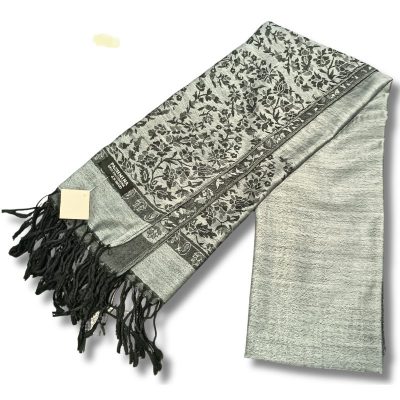 Bufanda Floreada Gris con Fleco