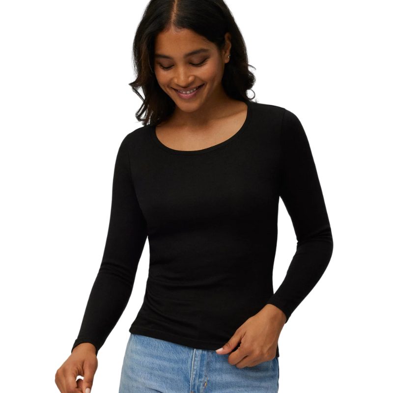 Camiseta Térmica de Manga Larga para Mujer en Negro y Panacota