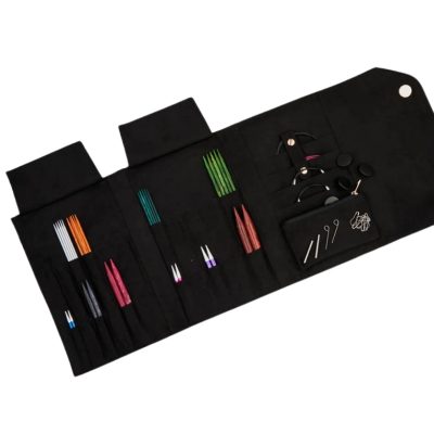 Estuche para agujas KnitPro Coal Collection en antelina negra con 22 bolsillos