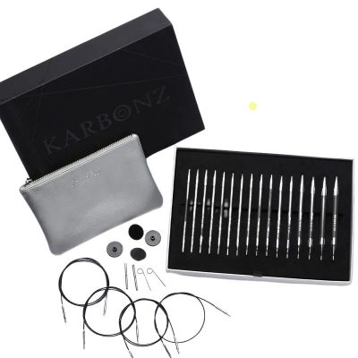 Set de agujas intercambiables KnitPro Karbonz Box of Joy con estuche y caja organizadora