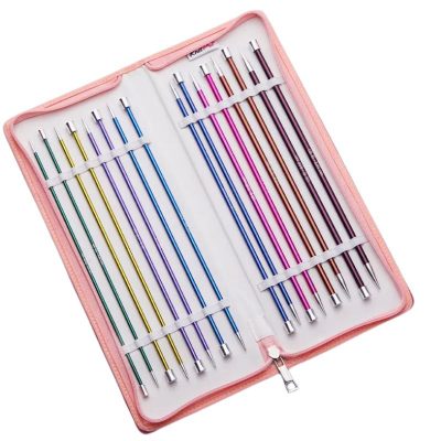 Set de agujas para tricotar KnitPro Zing 40 cm con estuche de tela rosa