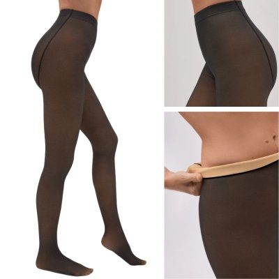 Panty negro cálido 80 deniers con interior en tono piel que simula una media fina