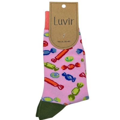 Calcetines de mujer con estampado de caramelos talla única