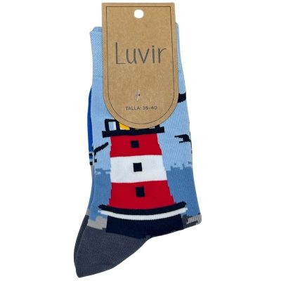 Calcetines de mujer con dibujo de faro marinero talla única