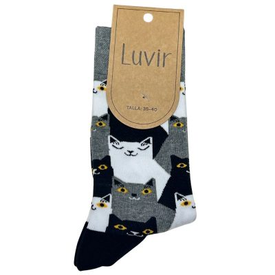 Calcetines de mujer con dibujos de gatos talla única