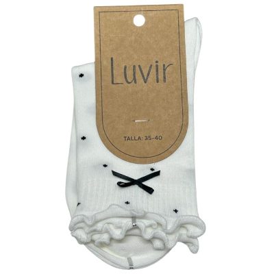 calcetin blanco con puntos y lazo