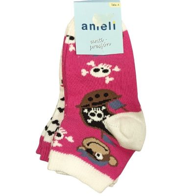 Pack de 3 calcetines infantiles rosa con diseño de pirata para niña