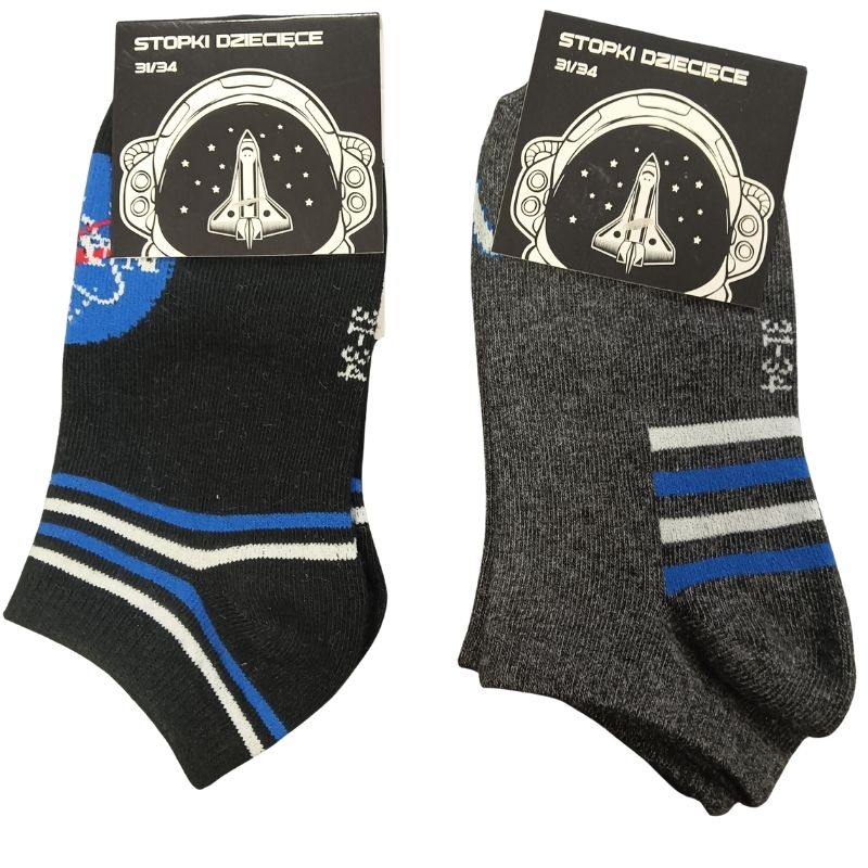Calcetines tobilleros infantiles algodón con diseño deportivo negro y gris Nasa