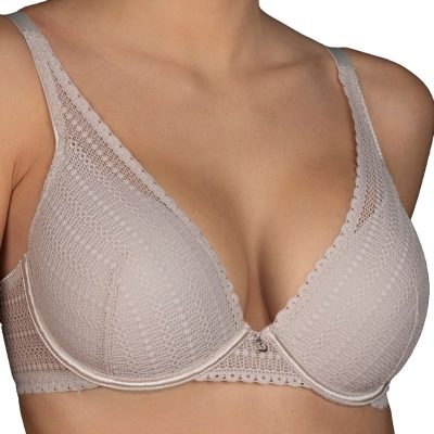 Sujetador bralette VIVIAN de encaje crochet color rose con aros y relleno