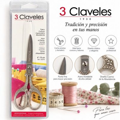 Tijera de costura cuerno de la abundancia de 3 claveles