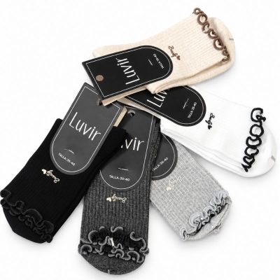 Calcetines de mujer Luvír Beauty LV01BE con borde ondulado en beige, blanco, negro, gris claro y gris oscuro