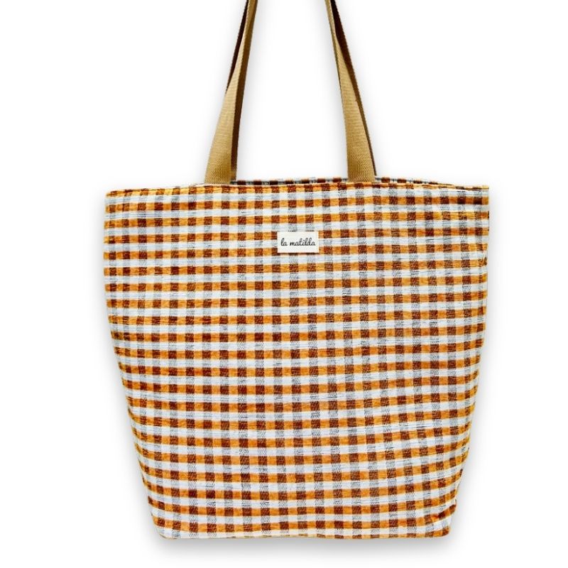Bolsa grande vichy mostaza gingham M105 estampado 96