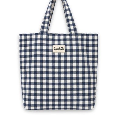 Bolsa Tote Bag La Matilda color vichy azul y blanco