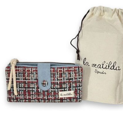 Billetero grande M123 tweed rojo y azul estampado 67